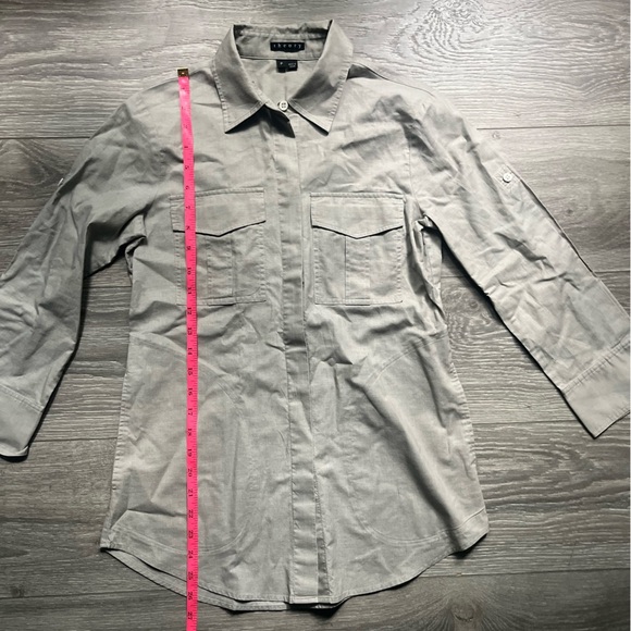Theory Tan Safari 100% Cotton Lightweight Long Sleeves Pockets Top Size S Summer - Picture 8 of 9
